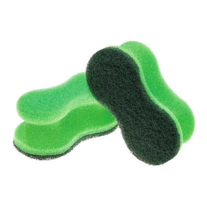 Two Scotch-Brite® Classic Cleaning Sponges from 3M Deutschland GmbH with an hourglass shape and dark green scouring surface are stacked on a white background.
