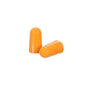 Two orange 3M™ earplugs, without cord (two-pack, 1100P | 1 piece) from 3M Deutschland GmbH are depicted on a white background, one standing and one lying down, to emphasize effective noise attenuation.