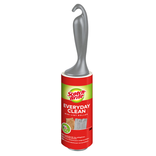 Der Scotch-Brite™ Everyday Clean Mini-Fusselroller von 3M Deutschland GmbH mit farbigem Griff (30 Blatt, 1 Stück) entfernt effektiv Fusseln und Tierhaare von Kleidung und Textilien.