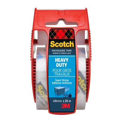 A roll of Scotch® Extra Strong Packaging Tape (48 mm x 20 m) from 3M Deutschland GmbH is delivered in a hand dispenser. The transparent tape offers extra strong adhesive power and bilingual labeling in English/French.