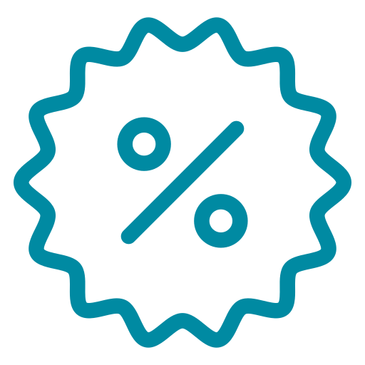 Ein blaugrünes Symbol in Form eines Sterns mit einem Prozentzeichen (%) in der Mitte.